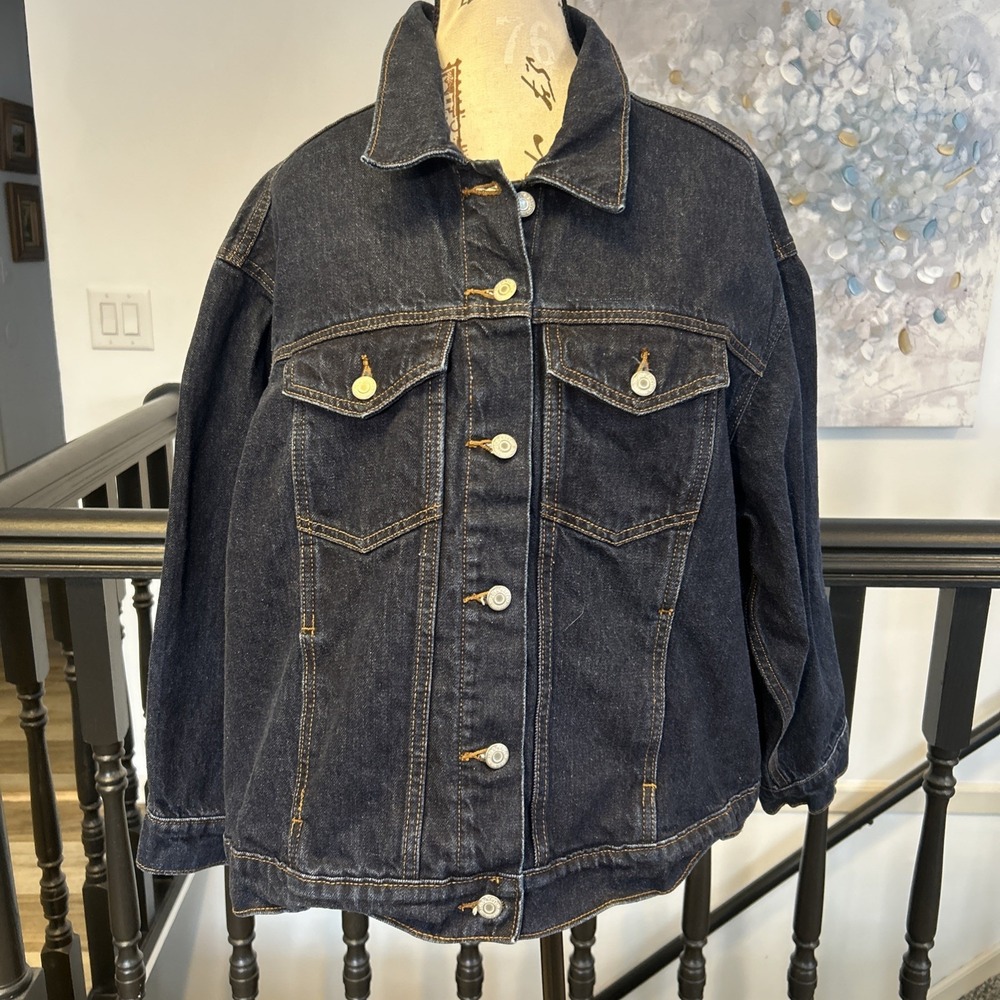 New Old Navy Womens Jacket‎ Dark Denim Blue Jean Button Casual 2XL